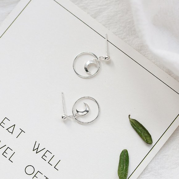NEW 925 Sterling Silver Moon Circle Earrings - Picture 6 of 7